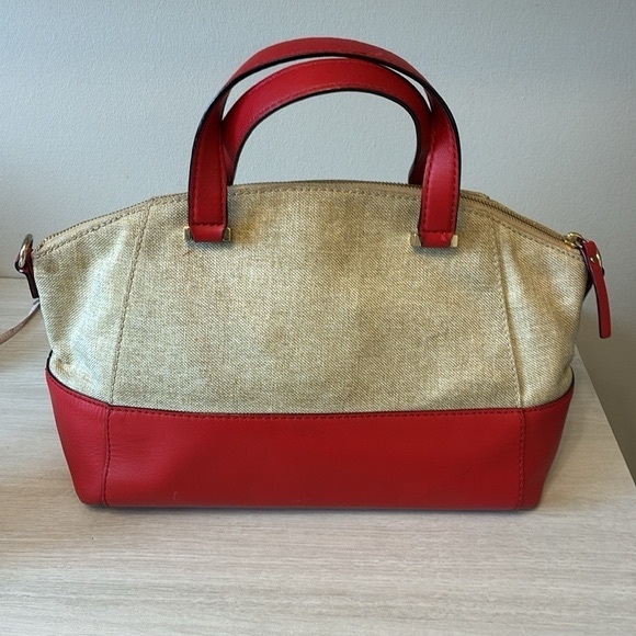 RARE Kate Spade Red and Cream Satchel CANVAS with Bold Accents - Picture 3 of 8